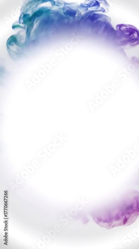 Colorful smoke plume, purple-blue gradient on white