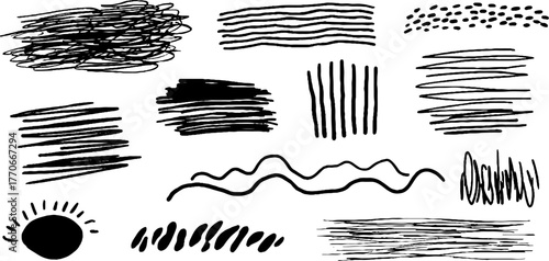Minimalist abstract black and white doodles set for creative design projects