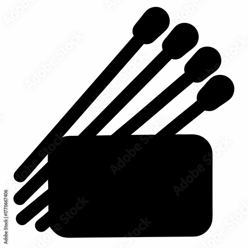 A minimalist drawing of matches in a box, simple black on white design