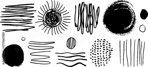 Minimalist black and white abstract doodles for creative design and pattern ideas