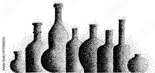 Ancient amphorae dotwork illustration for vintage art and design projects