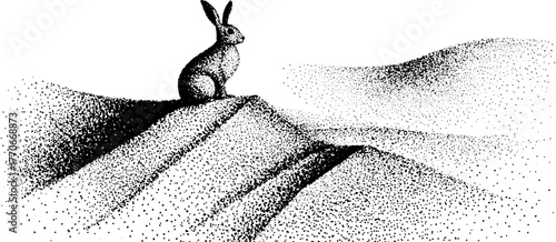 Arctic hare in snowy landscape with vintage halftone effect design for posters