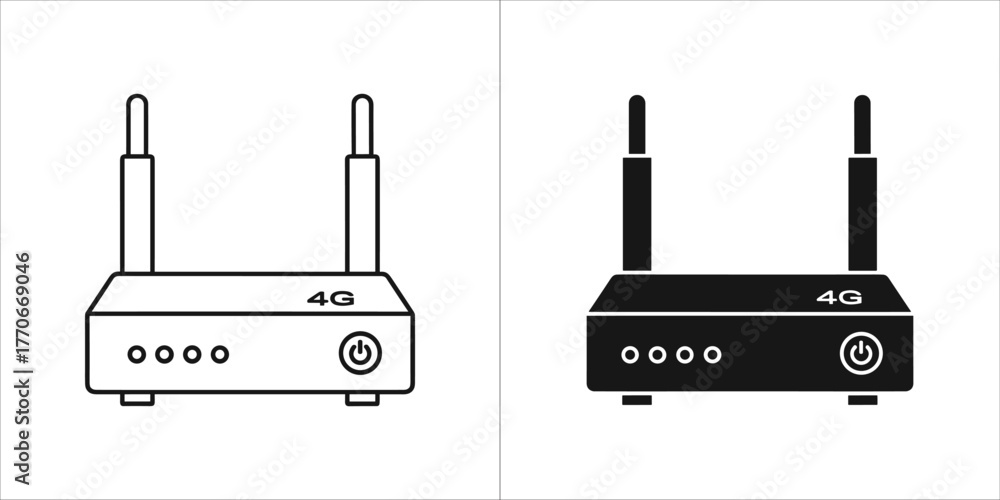 4g router icon set, wireless technology and internet connection