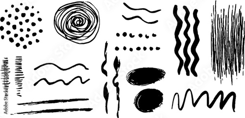 Minimalist abstract black and white doodles set for creative design projects