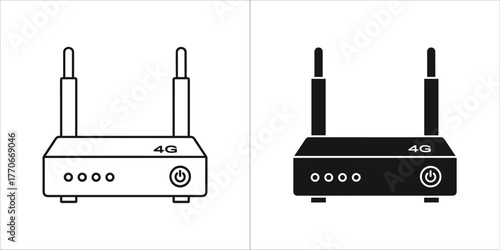 4g router icon set, wireless technology and internet connection