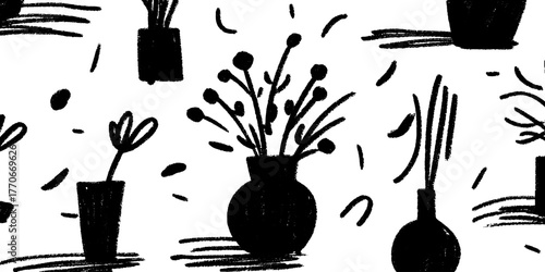 Minimalist black and white abstract bouquet landscape design for creative art projects