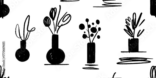 Minimalist abstract black and white bouquet design for art prints and cards