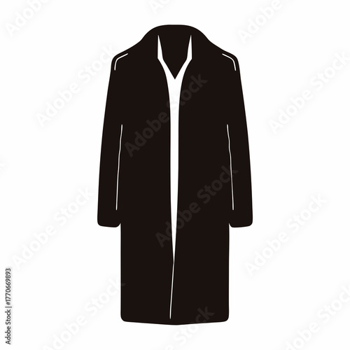 Black overcoat with a white shirt silhouette on a white background