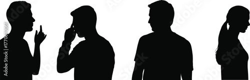 Silhouettes of People Expressing Emotion and Communication Through Gestures, Posture, and Interaction in Vector Format for Stock Illustration Use