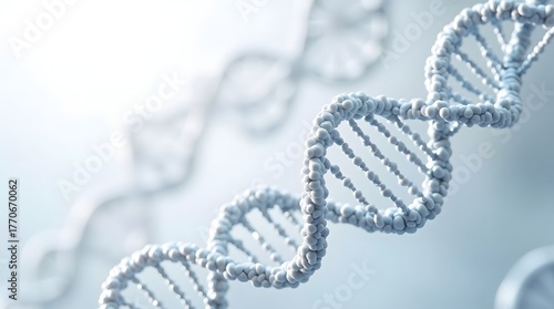 A close-up of a stylized DNA double helix structure in soft hues, symbolizing genetics and molecular biology.