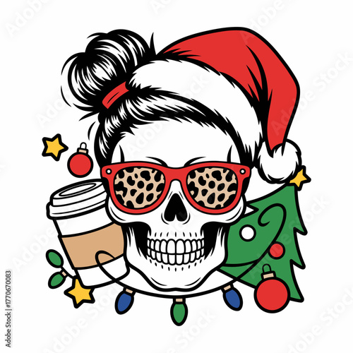 Cool Christmas Skull with Santa Hat
