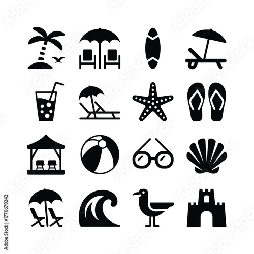 Beach vacation icon set for summer holiday concept