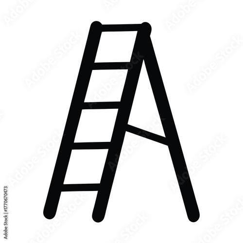 Simple minimalist illustration of a black stepladder with white background
