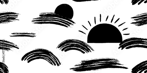 Minimalist abstract black and white landscape with rolling dunes