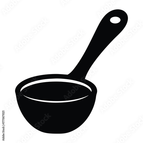 Black silhouette graphic rendering of a soup ladle with a handle