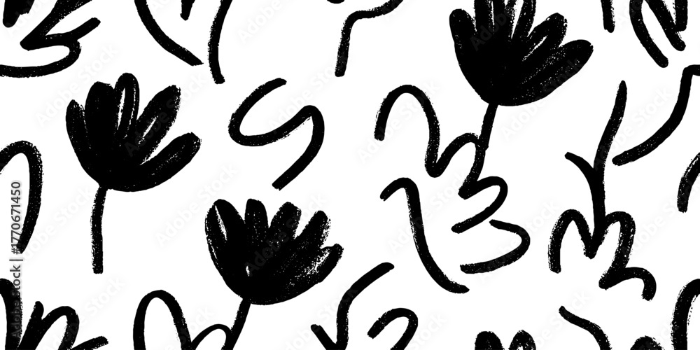 Naklejka premium Minimalist black and white floral pattern for design and decoration