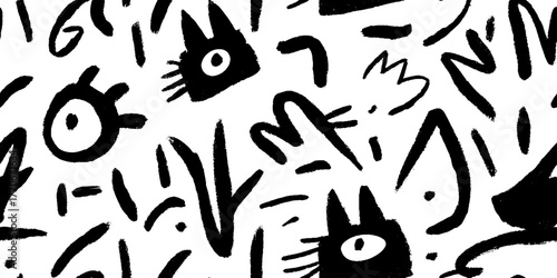 Minimalist abstract black and white cat pattern design