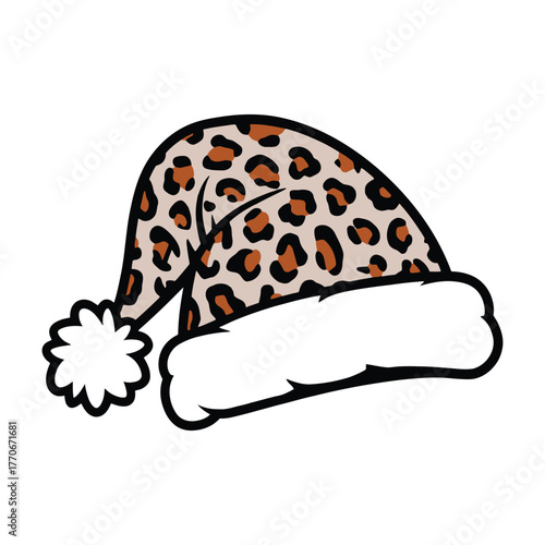 Leopard Print Santa Hat Illustration
