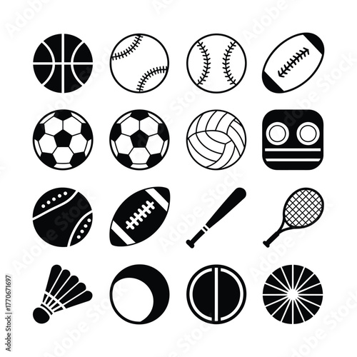 Collection of various sport equipment icons