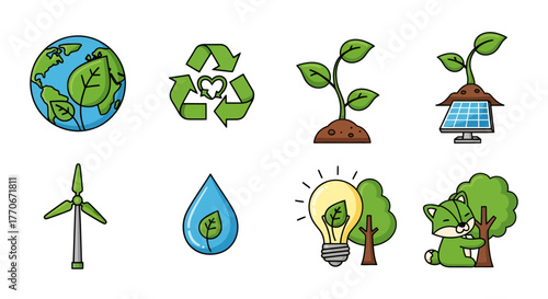 Vibrant ecology vector icons illustration for nature conservation and sustainable future concepts