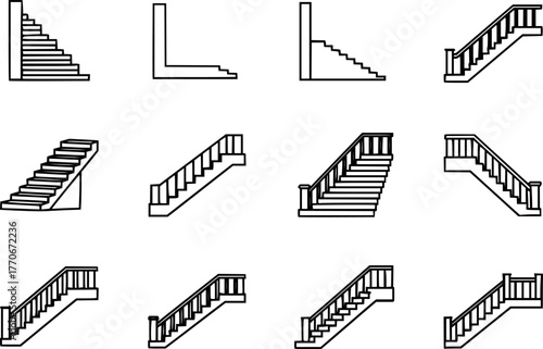 Stair isolated vector outline set icon. Outline set icon staircase. Vector illustration stairway on white background .
