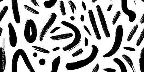 Minimalist abstract black and white pattern of hand-drawn bells for design