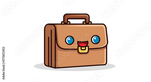 Whimsical briefcase character offering a friendly visage in a cartoon design