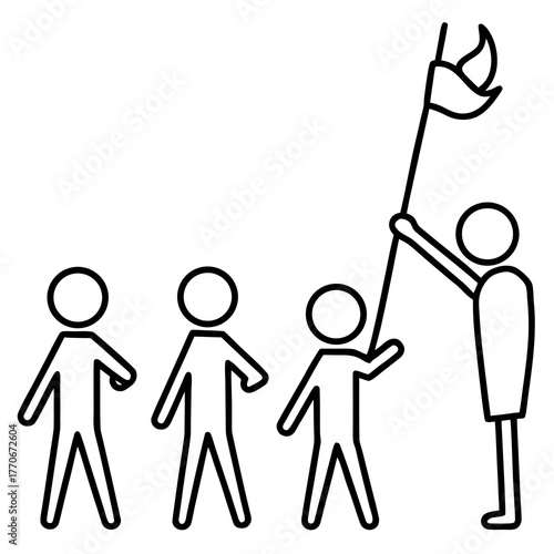 Guiding the Way stick figure line art vector illustrations 