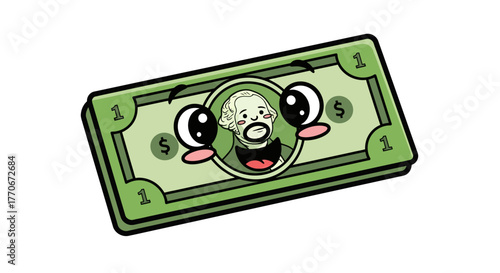 Whimsical currency character with expressive eyes and open mouth illustration
