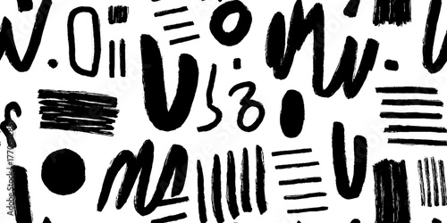 Minimalist abstract black and white hand-drawn bracket pattern for modern design