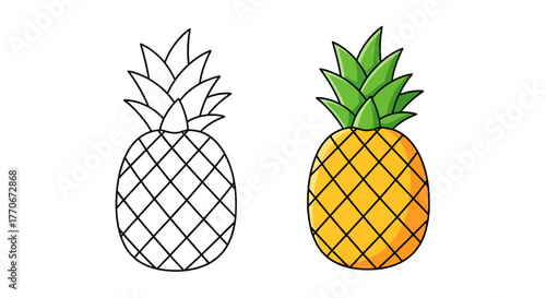 Whimsical Pineapple Pair: A Colorful Illustration and a Blank Canvas Ready for Creativity