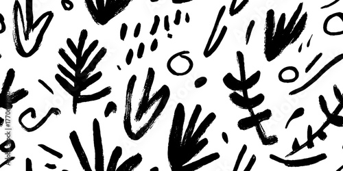 Minimalist abstract botanical art in black and white for modern design