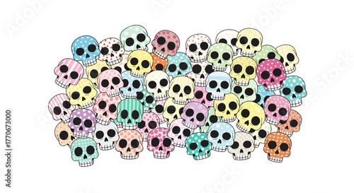 Whimsical skull bonanza: A colorful and cute cartoon skull pattern for fun and festive designs