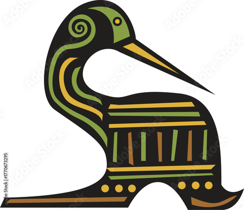 Illustration of stylized bird illustration with decorative patterns