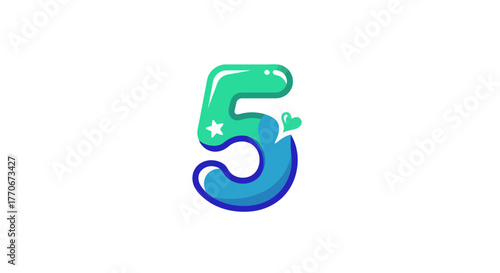 Stylized number five design with aquatic color palette and playful embellishments