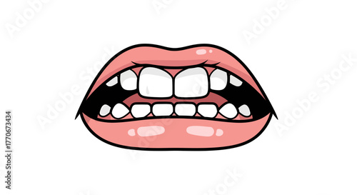 Stylized Mouth with Shiny Pink Lips and Prominent White Teeth Illustration