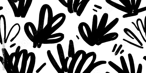 Minimalist black and white abstract bud pattern for modern design
