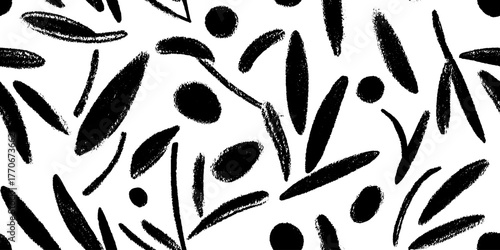 Minimalist abstract black and white floral bud pattern for design projects