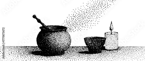 Black and white honey jar with wooden dipper vintage style for kitchen decor