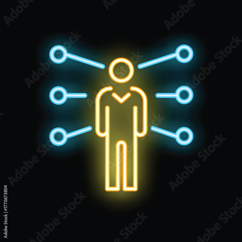 Neon icon representing a businessman managing multiple projects, tasks, or responsibilities simultaneously