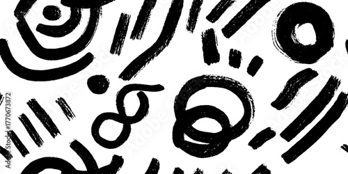 Minimalist abstract black and white pattern with chaotic brushstrokes for artistic design