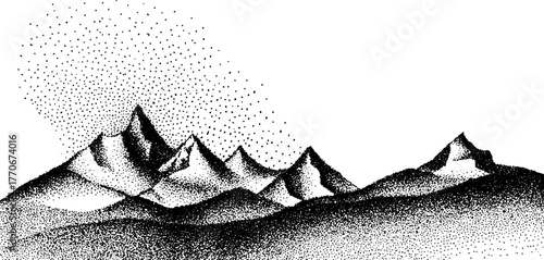 Monochrome mountain peaks with dotwork texture