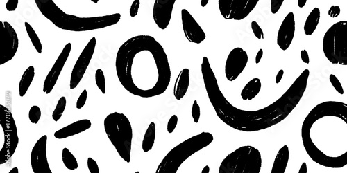 Minimalist abstract black and white pattern of hand-drawn doors for modern decor