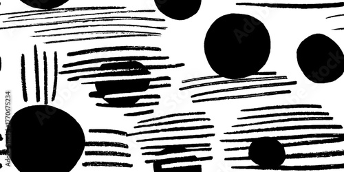 Minimalist abstract black and white dot and line pattern for modern design