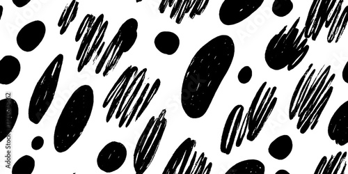 Minimalist abstract black and white pattern with tear-shaped drops for modern design