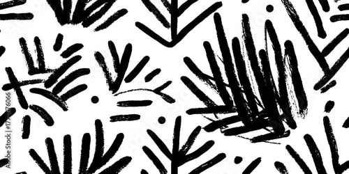 Minimalist abstract black and white feather pattern for modern design