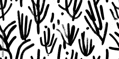 Minimalist abstract black and white fern pattern for modern design projects