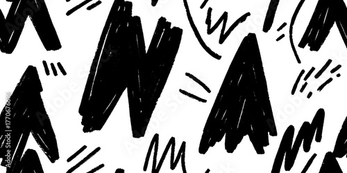 Minimalist black and white abstract pattern of hand drawn foxes for creative design projects