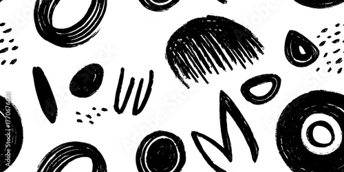 Minimalist abstract black and white pattern with hand-drawn frames for design