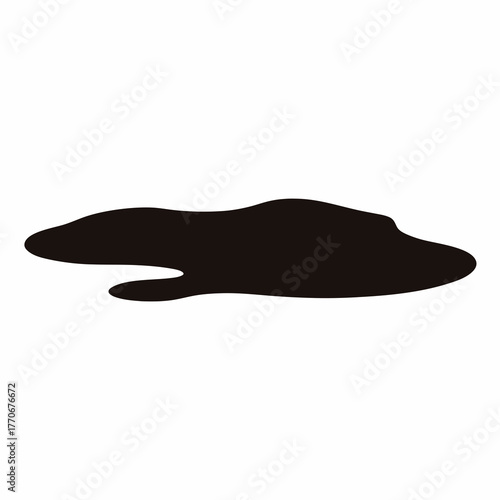 Isolated black ink blot or puddle on a stark white background, simple